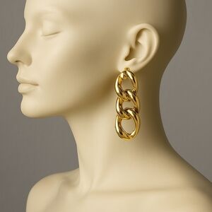 Women's Polished Gold tone Interconnected Hoops Post Drop Dangle Earrings, 1.75"